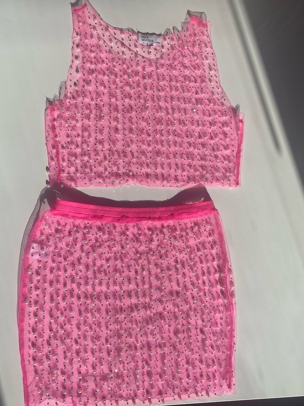 Hot Pink Embellished Two-Piece Set